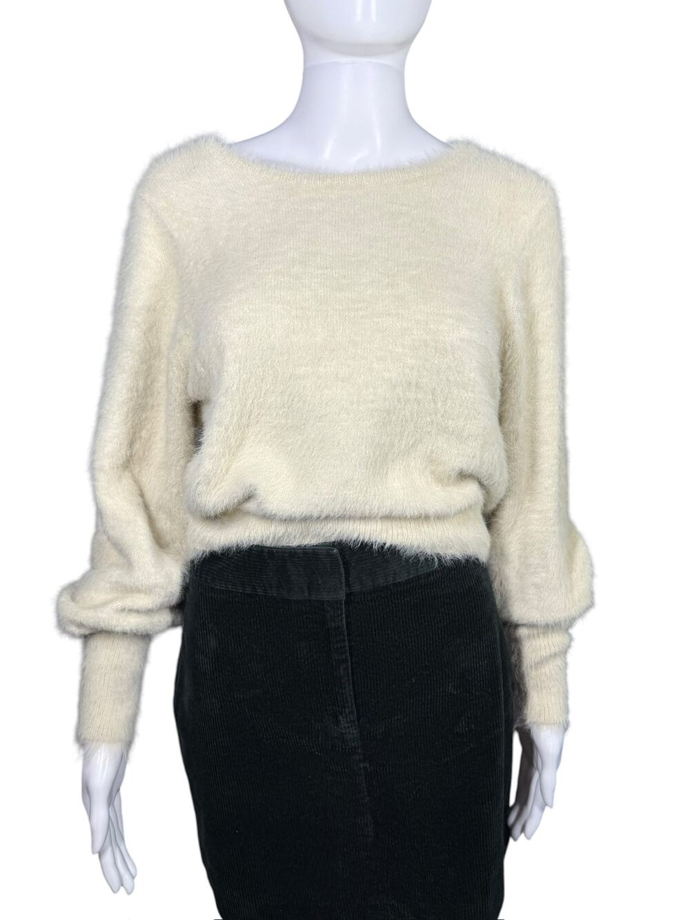 Callahan Knitwear Fuzzy Cream Crew Sweater Size XS